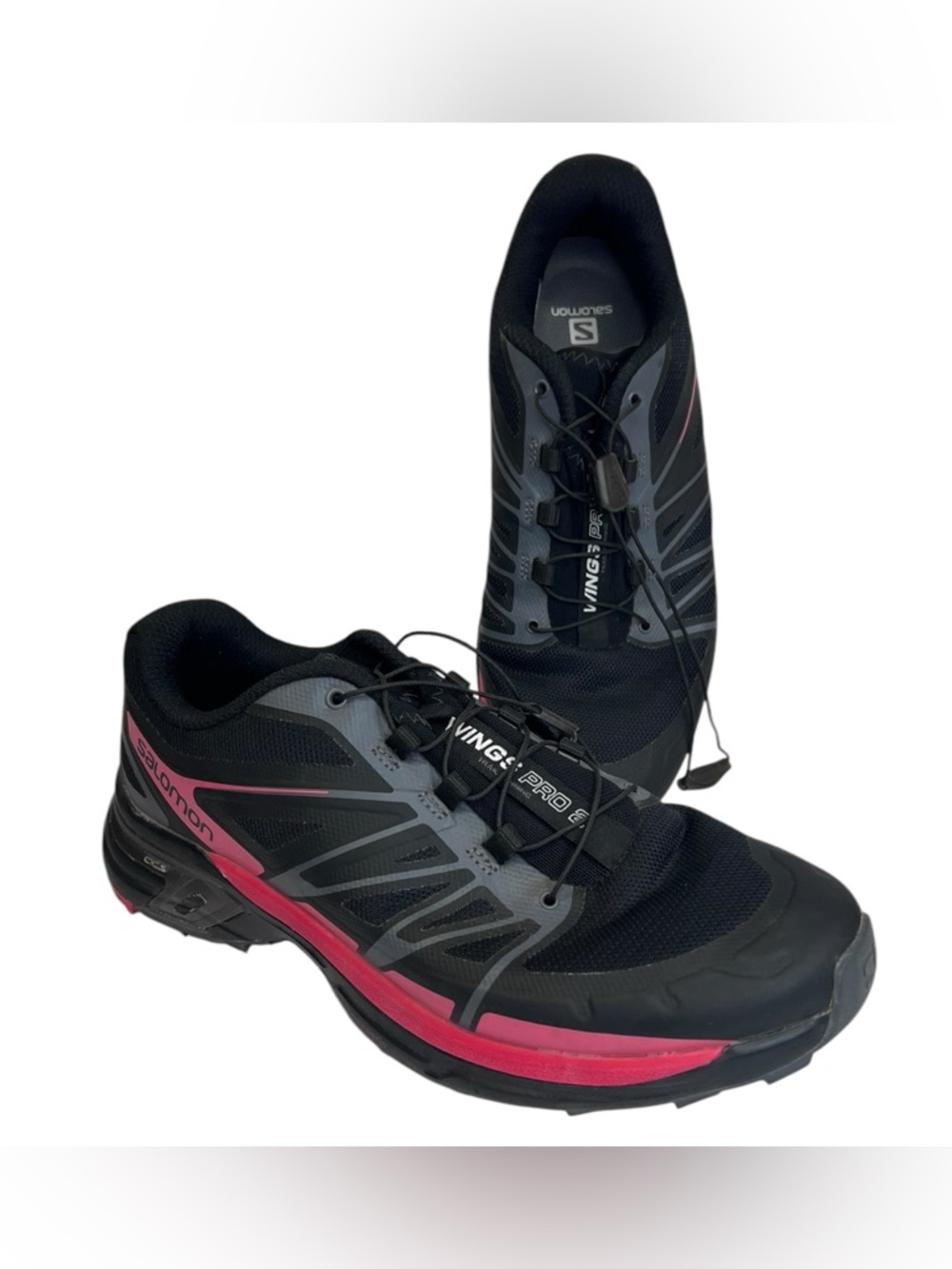 Salomon Wings Pro 2 Trail Running Shoes Women’s Size 8.5 Black Pink Quicklace
